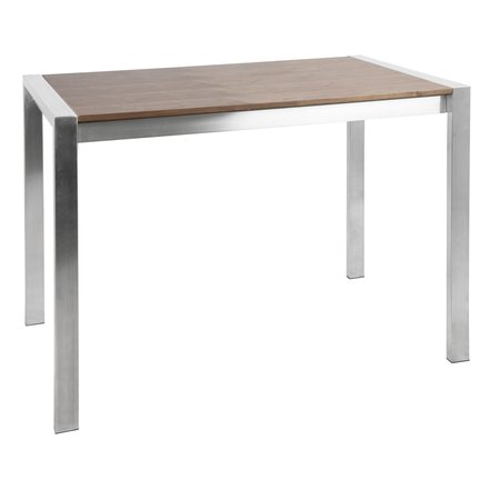 LUMISOURCE Fuji Counter Table in Brushed Stainless Steel and Walnut Wood CT-FUJI SS+WL